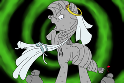 Size: 1500x1000 | Tagged: safe, artist:louis badalament, rarity, pony, unicorn, pony pov series, g4, alex warlorn, bride, clothes, dress, fanfic, fanfic art, reharmonized ponies, rock, statue, wedding dress