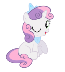 Size: 6000x6652 | Tagged: safe, artist:pilot231, sweetie belle, pony, unicorn, g4, absurd resolution, female, filly, looking at you, one eye closed, open mouth, princess, simple background, sitting, solo, transparent background, vector, wink, winking at you