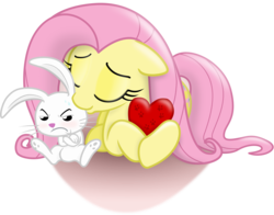 Size: 6000x4709 | Tagged: safe, artist:blackgryph0n, angel bunny, fluttershy, g4, absurd resolution, cute, duo, eyes closed, floppy ears, heart, kissing, pet, shyabetes, simple background, transparent background, tsundere, valentine