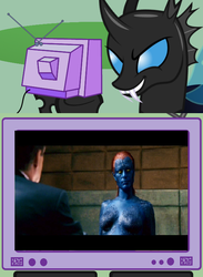 Size: 511x700 | Tagged: safe, doomie, changeling, human, g4, exploitable meme, irl, meme, mystique, photo, smirk, tv meme, x-men