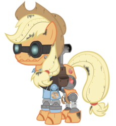 Size: 900x977 | Tagged: safe, artist:avastindy, applejack, pony, robot, robot pony, g4, engineer, engineer (tf2), female, mare vs machine, simple background, solo, team fortress 2, transparent background