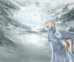 Size: 2600x2200 | Tagged: safe, artist:chocori, rainbow dash, pegasus, pony, g4, crying, feather, female, implied death, rain, solo