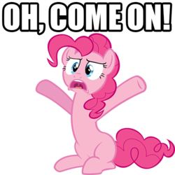 Size: 512x512 | Tagged: safe, artist:drzackrosimagemacros, pinkie pie, earth pony, pony, g4, female, image macro, oh come on, reaction image, simple background, solo, transparent background