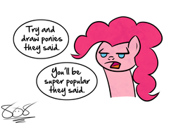 Size: 1166x823 | Tagged: safe, artist:aruigus808, pinkie pie, earth pony, pony, g4, bust, female, mare, portrait, solo, speech bubble, unamused
