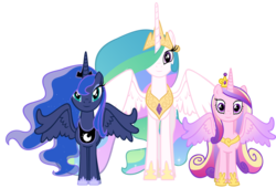 Size: 4000x2719 | Tagged: dead source, safe, artist:draikjack, princess cadance, princess celestia, princess luna, alicorn, pony, g4, looking at you, simple background, transparent background, trio, vector