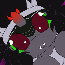 Size: 1000x1000 | Tagged: safe, artist:skoon, king sombra, pony, unicorn, ask sissy king sombra, g4, cute, fangs, looking at you, male, solo, sombradorable, stallion
