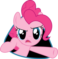 Size: 4896x5000 | Tagged: safe, artist:x-discord-x, pinkie pie, earth pony, pony, g4, over a barrel, absurd resolution, female, fourth wall, hey! that's what i said!, simple background, solo, transparent background, vector