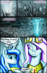 Size: 1100x1692 | Tagged: dead source, safe, artist:bonaxor, princess celestia, princess luna, comic:corruption, g4, comic