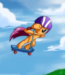 Size: 700x800 | Tagged: safe, artist:nolycs, scootaloo, pony, g4, female, helmet, scooter, solo