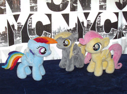 Size: 900x670 | Tagged: safe, artist:razielledbx, derpy hooves, fluttershy, rainbow dash, g4, filly, irl, photo, plushie