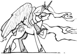 Size: 3489x2508 | Tagged: safe, artist:vombavr, princess celestia, pony, g4, female, lineart, monochrome, singing, solo