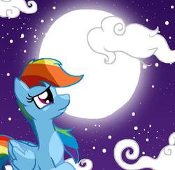 Size: 1024x996 | Tagged: safe, artist:sketchstar-mids-sis, rainbow dash, pegasus, pony, g4, cloud, female, mare, moon, night, sky, solo