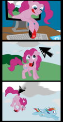 Size: 974x1875 | Tagged: safe, artist:philith, pinkie pie, rainbow dash, g4, comic, computer mouse, fourth wall destruction, greatest fear