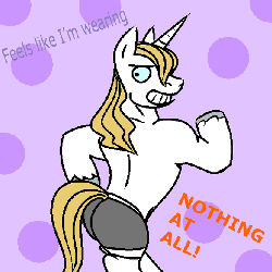 Size: 585x585 | Tagged: safe, artist:ttturboman, prince blueblood, pony, unicorn, semi-anthro, ask blueblood, g4, animated, ask, bipedal, butt, butt shake, feels like i'm wearing nothing at all, male, parody, plot, stallion, stupid sexy blueblood, the simpsons, tumblr