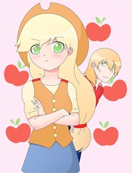 Size: 647x850 | Tagged: safe, artist:2kaze, applejack, big macintosh, human, g4, apple, applecest, female, humanized, incest, male, my little sister can't be this cute, oreimo, parody, ship:applemac, shipping, simple background, straight