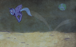 Size: 1440x900 | Tagged: safe, artist:heather-hellion, princess luna, pony, g4, female, jumping, moon, s1 luna, solo, space