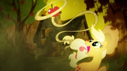 Size: 2549x1440 | Tagged: safe, artist:tasorrog, applejack, g4, apple, lasso, obligatory apple, wallpaper