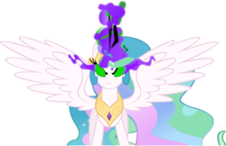 Size: 9163x5943 | Tagged: safe, artist:freak0uo, princess celestia, pony, g4, .svg available, absurd resolution, corrupted celestia, dark magic, female, jewelry, mare, peytral, possessed, simple background, solo, sombra eyes, spread wings, tiara, transparent background, vector, wings