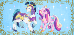 Size: 1254x594 | Tagged: safe, artist:matsusaka, princess cadance, shining armor, g4, armor, pixiv