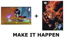 Size: 1496x864 | Tagged: safe, king sombra, g4, all caps, dc comics, exploitable meme, larfleeze, make it happen, meme, meta, orange lantern