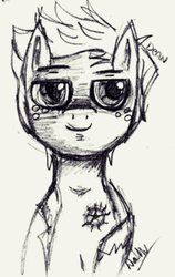 Size: 710x1124 | Tagged: dead source, safe, artist:nathuswaan, earth pony, pony, dean winchester, freckles, male, monochrome, ponified, sketch, solo, stallion, supernatural, tattoo, traditional art