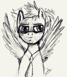 Size: 835x956 | Tagged: safe, artist:nathuswaan, pegasus, pony, castiel, male, monochrome, ponified, sketch, solo, stallion, supernatural, traditional art