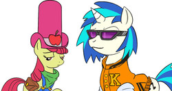 Size: 1100x586 | Tagged: safe, artist:ttturboman, apple bloom, dj pon-3, vinyl scratch, g4