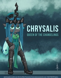 Size: 750x954 | Tagged: safe, artist:monsterful, artist:php13, queen chrysalis, anthro, g4, humanized