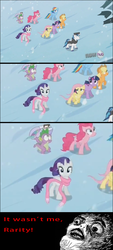 Size: 500x1109 | Tagged: safe, applejack, fluttershy, pinkie pie, rainbow dash, rarity, shining armor, spike, twilight sparkle, g4, comic, fourth wall, mane seven, mane six, rage face, snow goggles