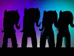 Size: 800x600 | Tagged: safe, artist:louis badalament, oc, oc only, oc:showtime, pony pov series, alex warlorn, fanfic, fanfic art, group, quartet, reharmonized ponies, silhouette