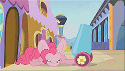 Size: 500x282 | Tagged: safe, screencap, pinkie pie, g4, the crystal empire, animated, animated screencap, cartoon physics, female, friendship express, party cannon, train