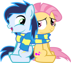 Size: 6660x5890 | Tagged: safe, artist:laberoon, candy mane, soarin', earth pony, pegasus, pony, g4, absurd resolution, clothes, colt, duo, female, filly, male, scarf, shared clothing, shared scarf, shipping, simple background, soarmane, straight, transparent background, vector