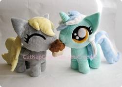 Size: 700x500 | Tagged: safe, artist:catnapcaps, derpy hooves, lyra heartstrings, g4, filly, irl, muffin, photo, plushie