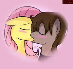 Size: 425x402 | Tagged: safe, artist:dragk, fluttershy, oc, pony, g4, canon x oc, kiss on the lips, kissing