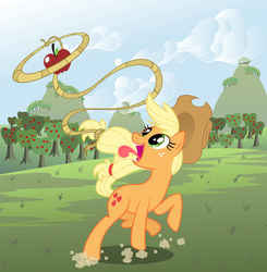 Size: 6113x6236 | Tagged: safe, artist:epi-centric, applejack, g4, absurd resolution, apple, lasso, obligatory apple