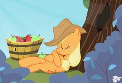 Size: 1600x1102 | Tagged: safe, artist:kas92, applejack, g4, sleeping