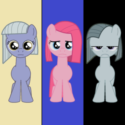 Size: 900x900 | Tagged: safe, artist:xlls, limestone pie, marble pie, pinkie pie, g4, filly, pie sisters, pinkamena diane pie, sisters, younger