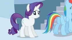 Size: 773x435 | Tagged: safe, screencap, rainbow dash, rarity, pony, g4, the crystal empire, butt, female, mare, out of context, plot, scrunchy face