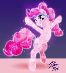 Size: 900x988 | Tagged: safe, artist:tsitra360, pinkie pie, g4, crystallized, full body, glowing, happy, shiny, solo, y pose