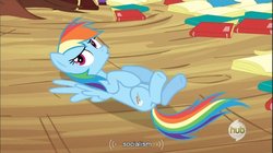 Size: 856x478 | Tagged: safe, screencap, rainbow dash, dragon quest, g4, book, hub logo, socialism, youtube caption