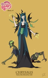 Size: 1044x1685 | Tagged: safe, artist:didj, queen chrysalis, human, undead, my little mages, g4, female, floating wings, humanized, magic, necromancer, necromancy, solo