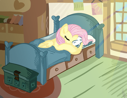 Size: 3300x2550 | Tagged: safe, artist:marisalle, fluttershy, g4, bed, sleeping