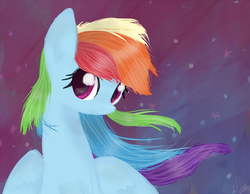 Size: 1576x1220 | Tagged: safe, artist:marisalle, rainbow dash, pegasus, pony, g4, bust, female, looking at you, mare, signature, solo