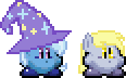 Size: 116x72 | Tagged: safe, derpy hooves, trixie, pegasus, pony, puffball, g4, crossover, female, kirby, kirby (series), kirby derpy, kirby trixie, kirbyfied, mare, species swap, sprite