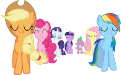 Size: 6114x3762 | Tagged: safe, artist:firestorm-can, applejack, fluttershy, pinkie pie, rainbow dash, rarity, spike, twilight sparkle, g4, the crystal empire, mane seven, simple background, singing, song, the success song, transparent background, vector