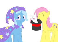 Size: 900x654 | Tagged: safe, artist:vgmaster78, fluttershy, trixie, g4, female, lesbian, magic trick, shipping, trixieshy