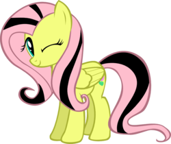 Size: 799x671 | Tagged: safe, artist:superelectrogirl98, fluttershy, pegasus, pony, g4, female, mare, one eye closed, parallel equestria, parallel universe, simple background, solo, transparent background, vector, wink