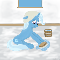 Size: 1000x1000 | Tagged: safe, artist:acceleron, trixie, g4, bucket, bucket of water, crying, sad