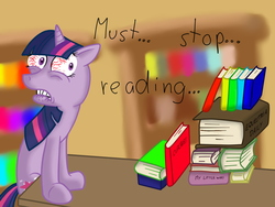 Size: 1600x1200 | Tagged: safe, artist:m4st3rch1ef, twilight sparkle, pony, g4, bloodshot eyes, book, bookhorse, female, solo, that pony sure does love books, withdrawal