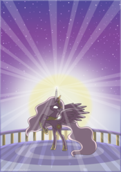 Size: 700x1000 | Tagged: safe, artist:volmise, princess celestia, pony, g4, female, glowing eyes, magic, solo, stars, sun